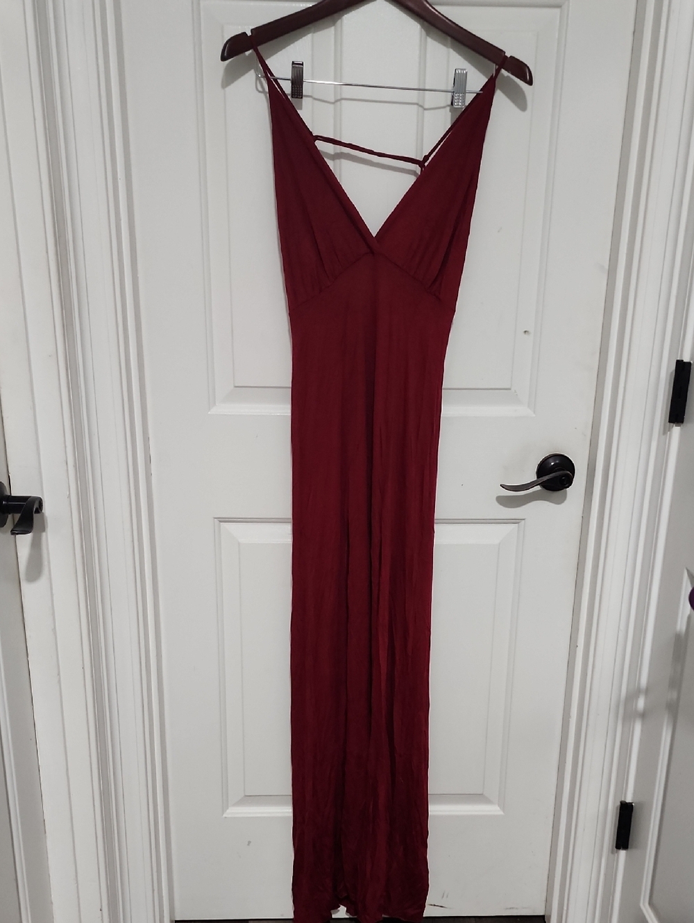 Sleeveless Deep V Maxi Dress in Wine Red